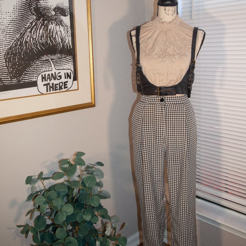 Straight Legged Preppy Brown Black and White Plaid Checkered H&M Pants